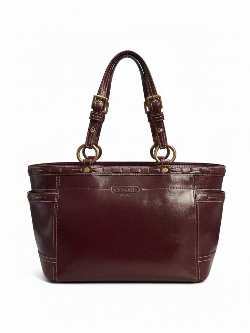 Coach Maroon Leather Tote with Brass Rings